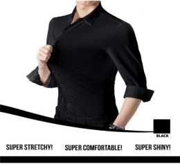 Anti-Wrinkle No-Ironing Elasticity Slim Fit Men Dress Casual Long Sleeve Shirt