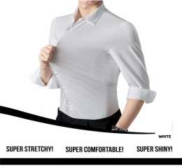 Anti-Wrinkle No-Ironing Elasticity Slim Fit Men Dress Casual Long Sleeve Shirt