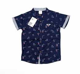 Cool Robots all over Print Navy Blue Stylish Short Sleeve Boys Shirt