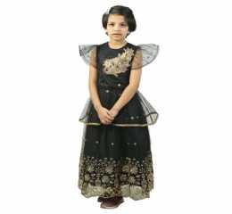 Girls' Party Lahenga Full Body Golden Work Black