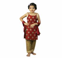 Maroon Katan Kamiz & Pant Cutting Salwar 3 Pieces
